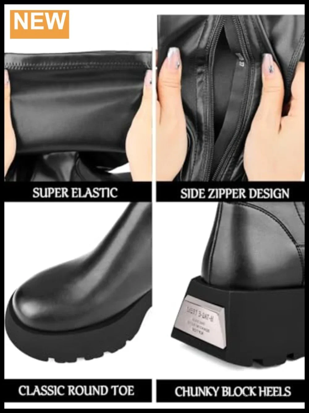 Over the Knee Boots Thigh High Platform Chunky Heel Lug Sole Stretch Mid Heel